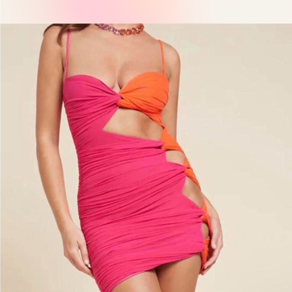 Vibrant Pink and Orange Cutout Dress